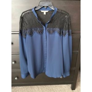 LC Lauren Conrad Lace Button-up Blouse